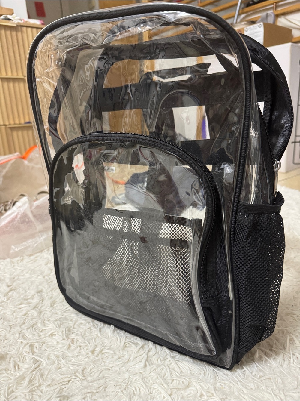 Clear Black Trim Backpack - Transparent Tote for Women